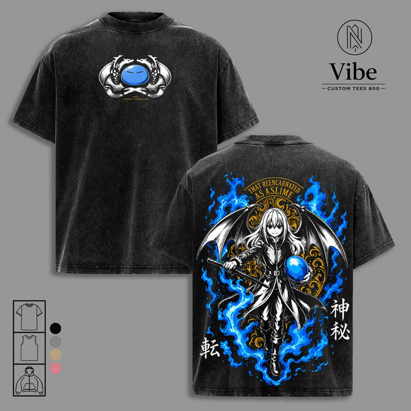 Rimuru Tempest That Time I Got Reincarnated as a Slime Vintage Washed T Shirt, Tank Top Anime Manga Graphic Oversized Tee, Heavyweight Cotton Streetwear Back Print Fashion Gift