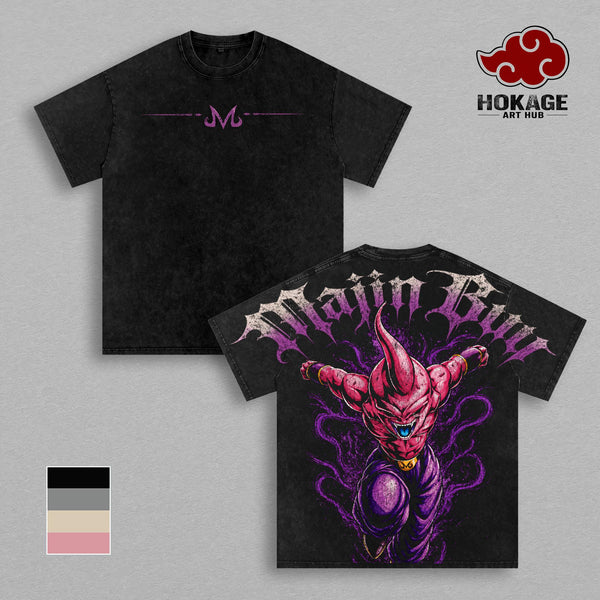 Majin Buu DBZ Kid Buu DBZ T-Shirt Vintage Washed T-Shirt | Majin Villain Anime Graphic Tee | Pure Evil Streetwear Oversized Shirt