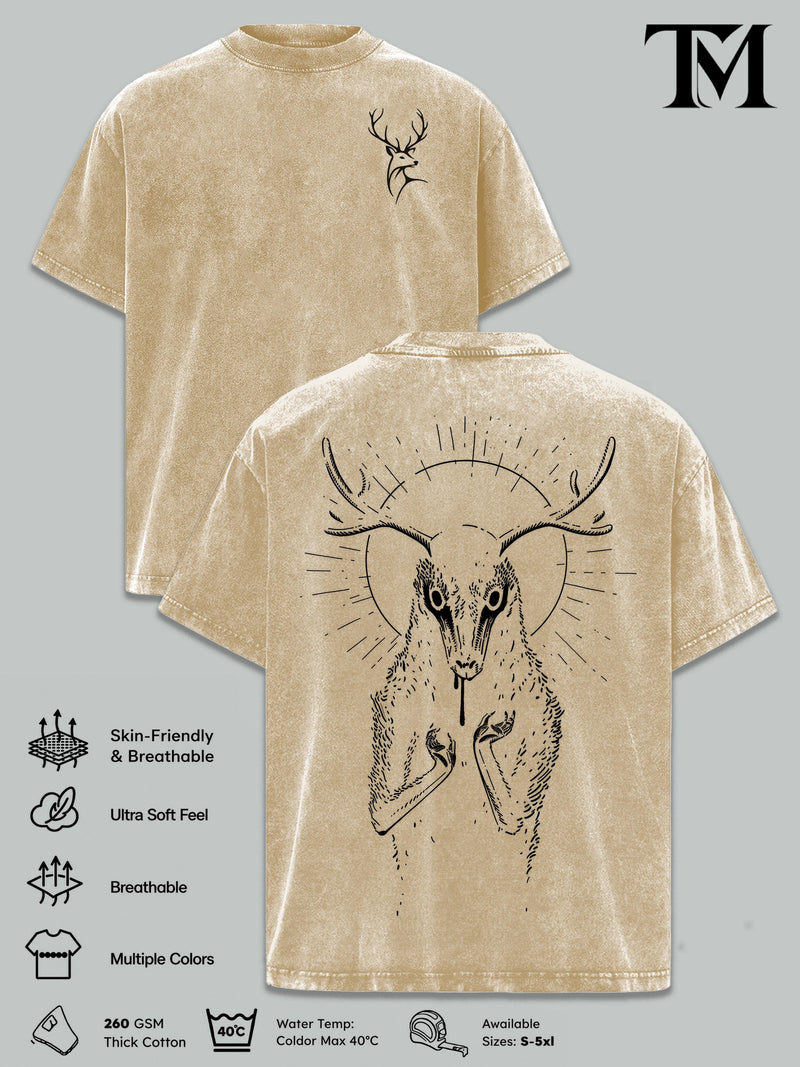 The Lich Adventure Time Vintage Washed Oversized T-Shirt, Double Printed Dark Fantasy Graphic Tee, Heavyweight Cotton Cartoon Streetwear