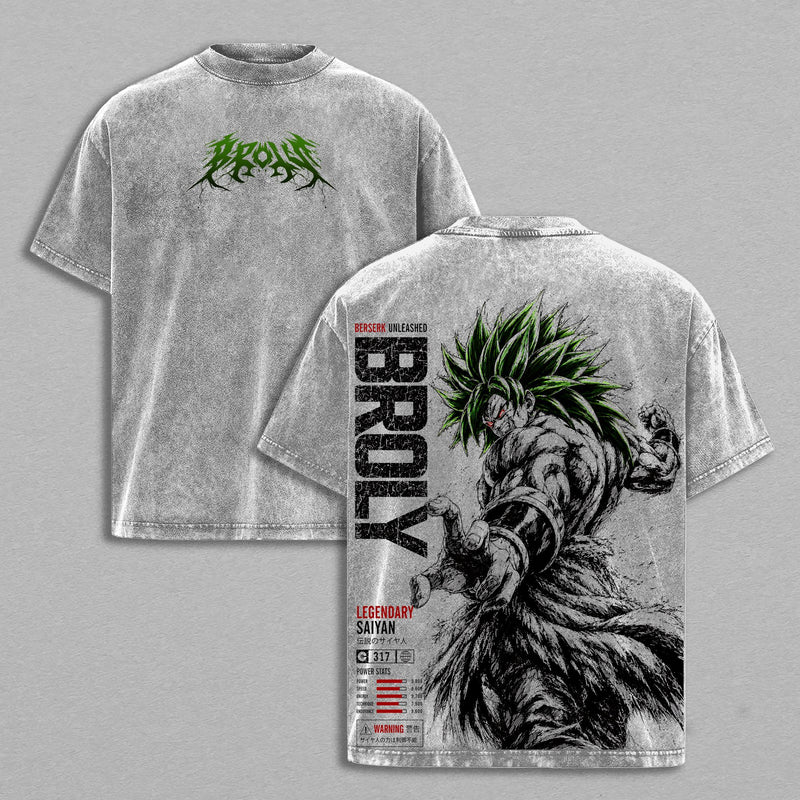 Broly DBZ Washed Tee – SuperSaiyan Berserker Anime Graphic Double Printed T-Shirt Menswear Heavy Cotton Unisex Oversize Streetwear Vintage Battle Beast Edition