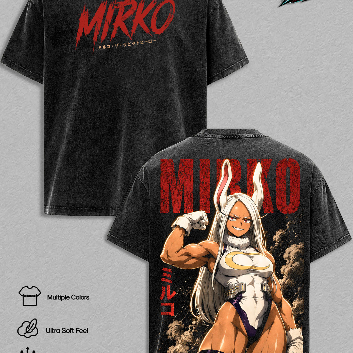 Mirko My Hero Academia Vintage Washed Graphic T Shirt, Rabbit Hero Anime Tee, Oversized Heavyweight Cotton Shirt, Manga Streetwear, Soft Breathable Tee, Gift for MHA Fans