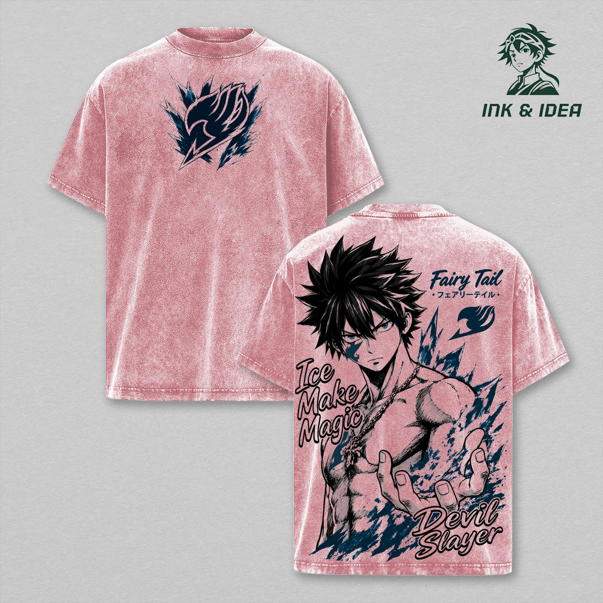Gray Fullbuster Ice Devil Slayer Vintage Washed Anime Tee, Fairy Tail Ice Make Magic Graphic Shirt, Oversized Heavyweight Cotton Streetwear, Manga Style Anime Fan Gift