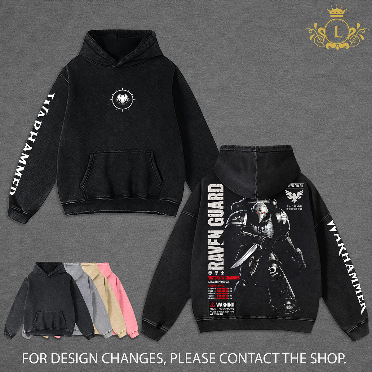 Raven Guard Warhammer 40,000 Dawn of War IV Hoodie Wash, Vintage Grimdark Sci Fi Graphic Hoodie, Space Warrior Gaming Streetwear, Heavyweight Cotton Pullover, Warhammer 40K Fan Apparel, Retro Video Game Hoodie, Unisex Gamer Gift