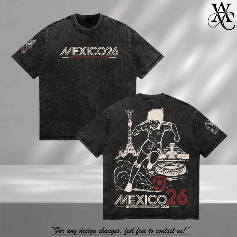 Vintage Mexico Soccer Graphic Washed Tee V2 - New Champions Retro Soccer Bootleg Shirt, 100% Cotton Oversized Streetwear, Mexican Legends Graphic T-Shirt, The Big Tournament 2026 Fans Gift