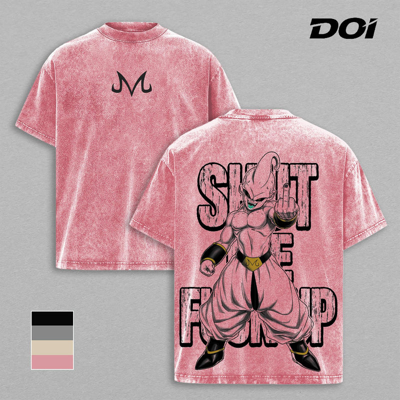 Majin Buu DBZ Kid Buu Vintage Washed T-Shirt | Majin Villain Anime Graphic Tee | Pure Evil Streetwear Oversized Shirt