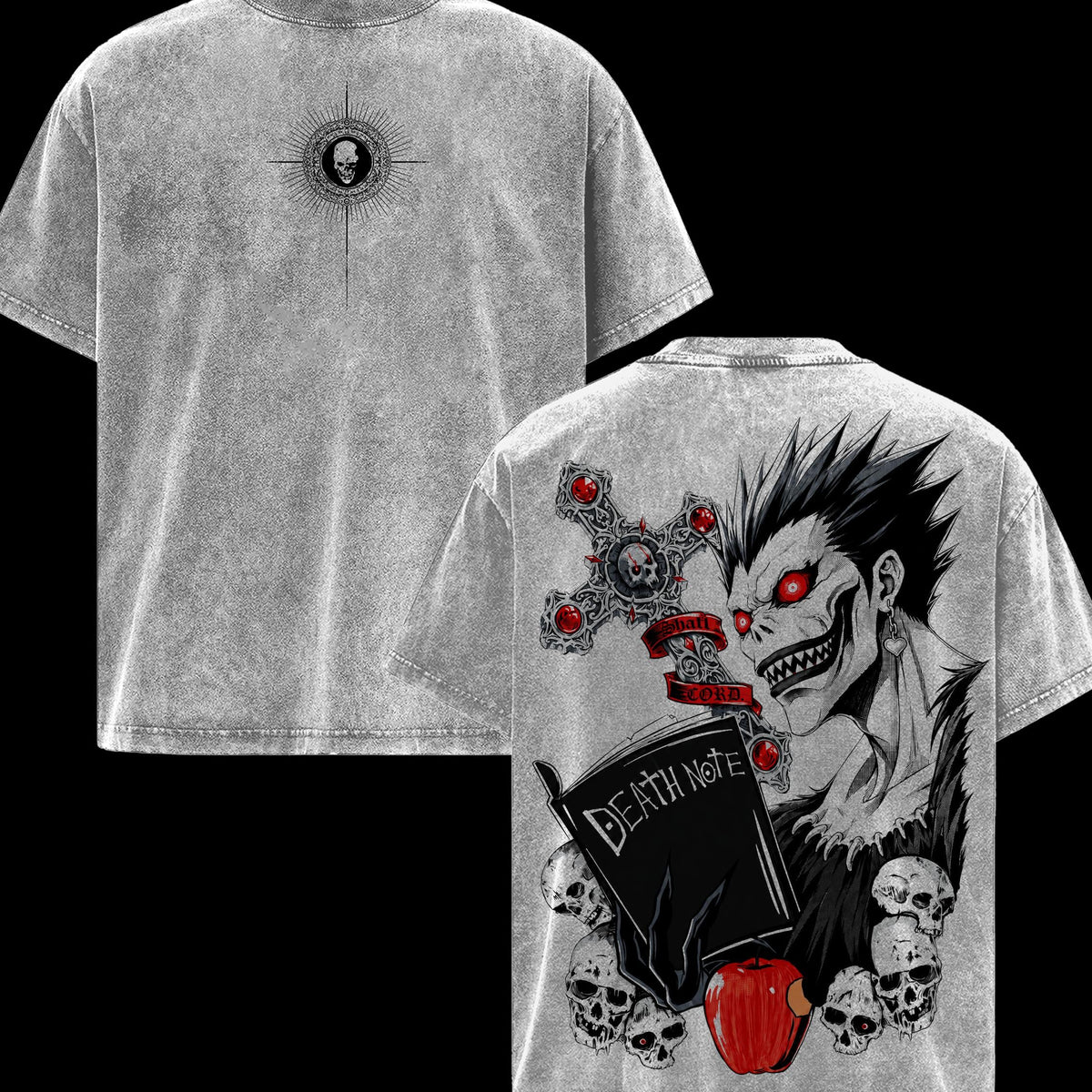 Death Note Ryuk Vintage Washed Shirt, Double Sided Shinigami Anime Graphic Tee, Soft Cotton Oversized Casual Menswear Top