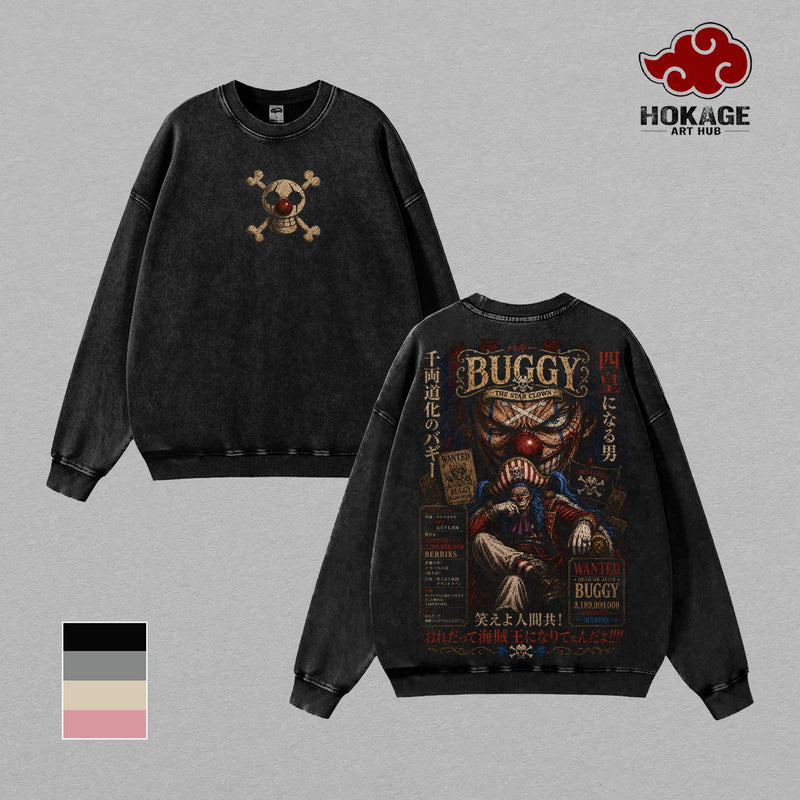 Buggy One Piece T-Shirt Sweatshirt Hoodie Tank Top, Star Clown Cross Guild Graphic Tee, Back Print Vintage 90s Anime Shirt, Graphic Tees Men, Trendy Tshirts, Men's T Shirts, One Piece Streetwear, Unisex Cotton Distressed Tee