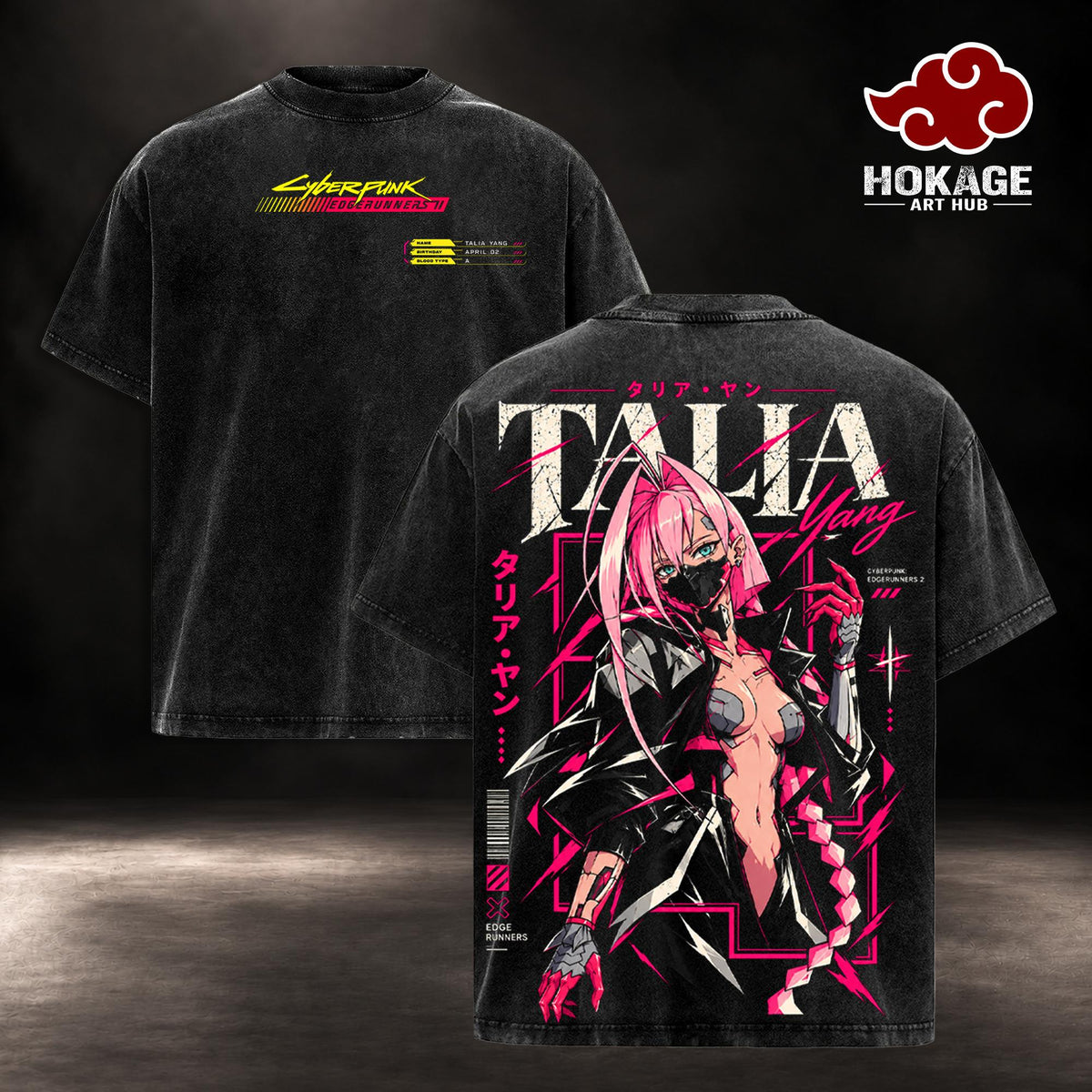 Talia Yang Cyberpunk Edgerunners 2 Hoodie , T-Shirt , Night City Anime Manga Back Print Hoodie, Vintage Washed Graphic Hoodie, Heavyweight Oversized Unisex Pullover Streetwear Hoodie
