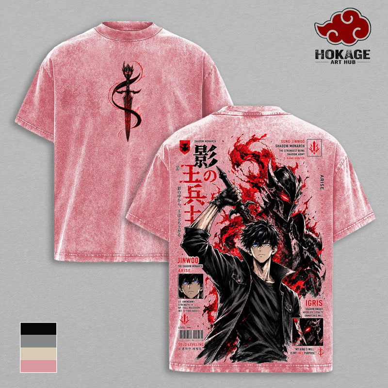 Sung Jinwoo Solo Leveling T-Shirt, Shadow Monarch Igris Graphic Tee, Back Print Vintage 90s Anime Shirt, Graphic Tees Men, Trendy Tshirts, Men's T Shirts, Solo Leveling Streetwear, Unisex Cotton Distressed Tee, Merch For Men, Men Fashion Graphic Tee
