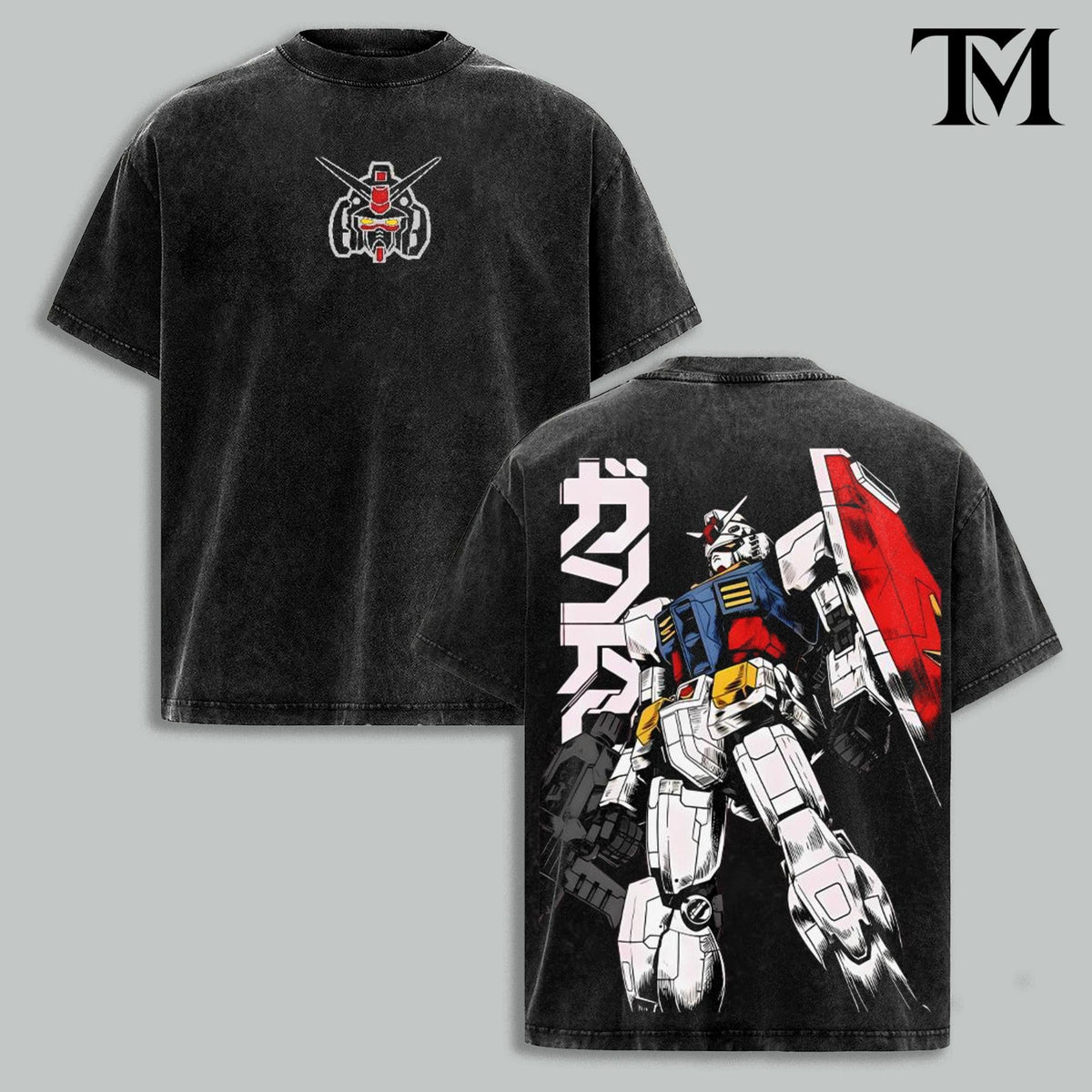 6 Design Gundam RX-78 Vintage Washed Oversized T-Shirt, Mobile Suit Mecha Graphic Tee, Heavyweight Cotton Anime Streetwear, Retro Sci Fi Robot Fan Merch