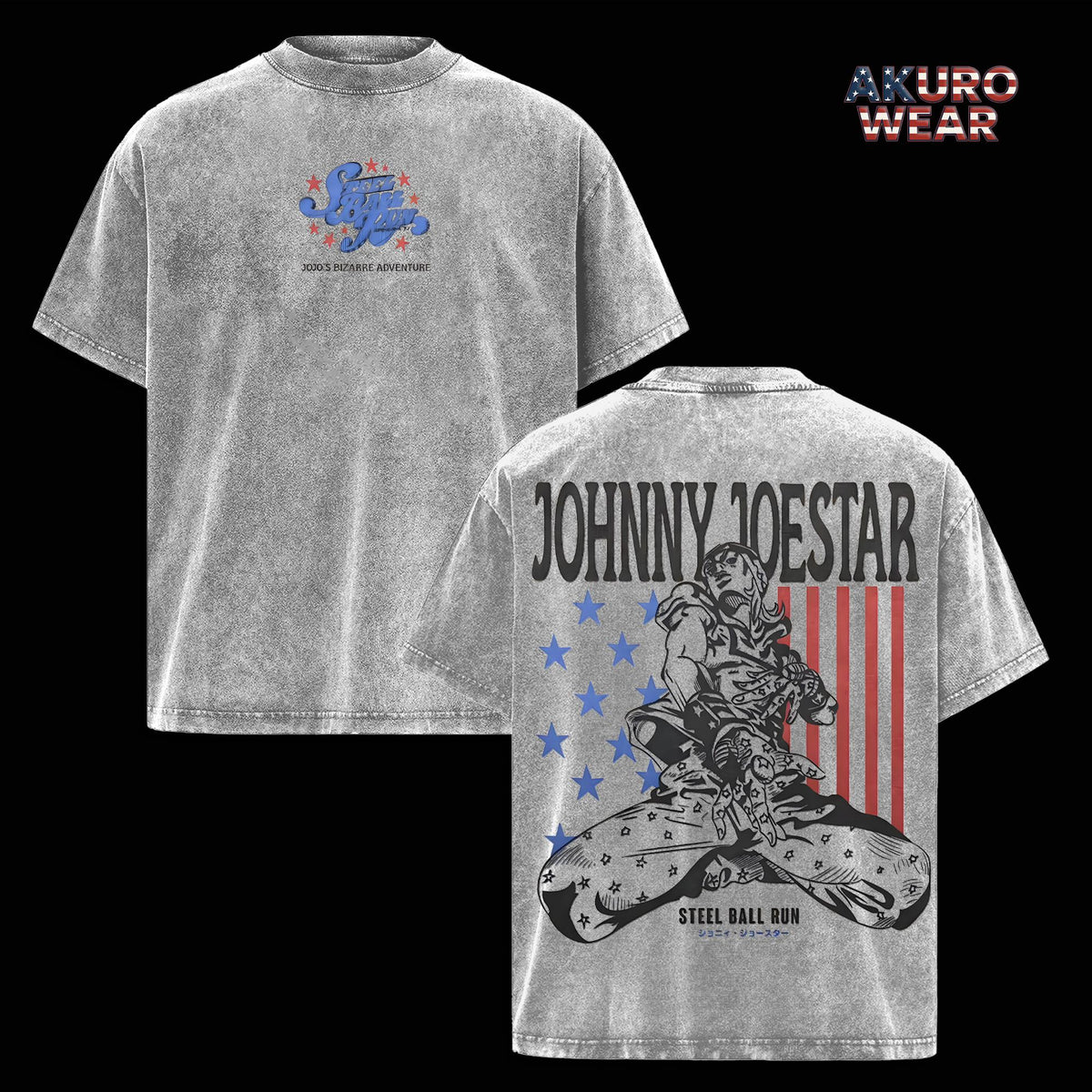 Johnny Joestar Vintage Washed T-Shirt – Steel Ball Run Anime Graphic Tee, JoJo’s Bizarre Adventure Inspired Oversized Streetwear Apparel, Soft Cotton Casual Unisex Top, Gift for JoJo Fans