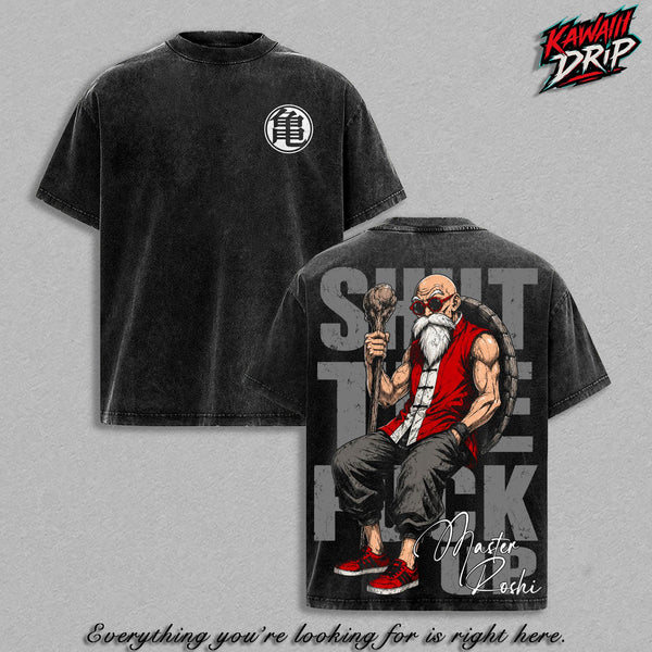 Master Roshi Vintage Washed T-Shirt - DBZ Kame Sennin Anime Graphic Tee Muten Roshi Streetwear Top Oversized Heavyweight Cotton DBZ Fan Appare Unisex Casual Tee DBZ Merch