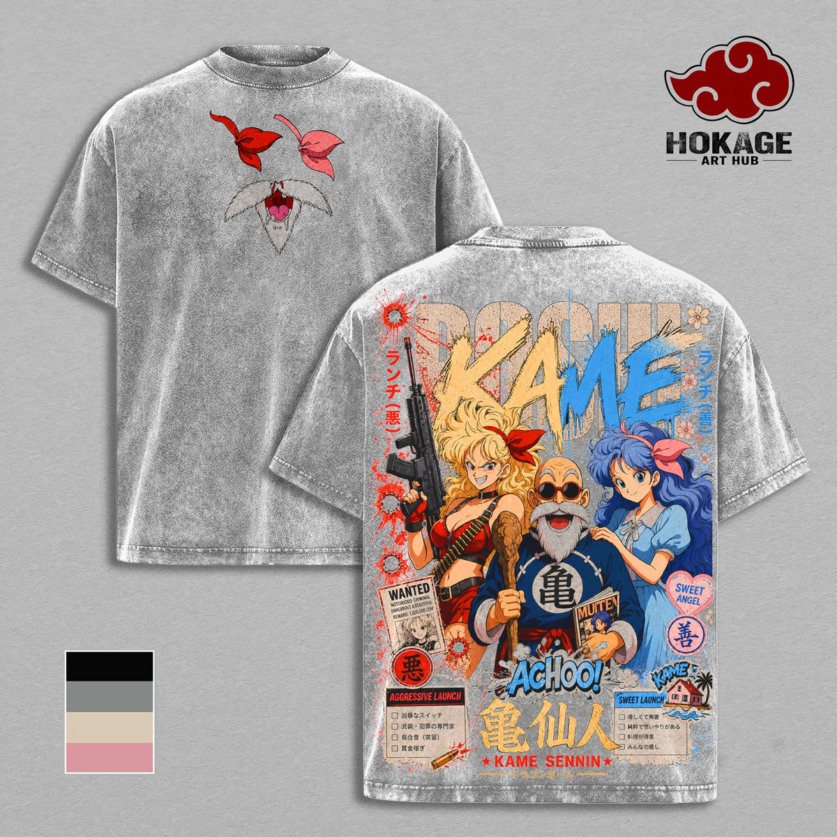 Launchh Master Roshi DBZ Kame Sennin Vintage Washed T-Shirt | Classic Anime Graphic Tee | Kame House Streetwear Oversized Shirt