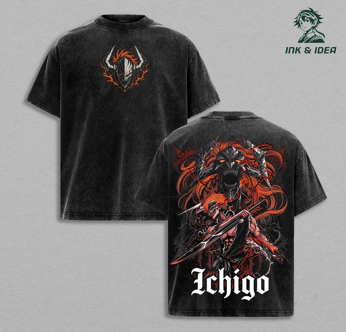 Ichigo Kurosaki Hollow Form Bleach Vintage Washed Oversized Anime Tee, Vasto Lorde Warrior Graphic Shirt, Soul Reaper Bankai Heavyweight Cotton Streetwear, Dark Manga Unisex T-Shirt, Retro Bleach Fan Gift