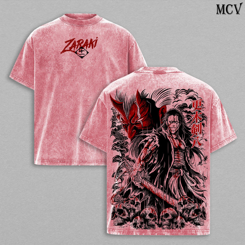 Zaraki Kenpachi Bleach Tee – Kenpachi Zaraki Vintage Washed T-Shirt | Strongest Captain | TYBW The Calamity | Thousand-Year Blood War Final Arc Anime Manga Graphic Tee | Heavy Cotton Unisex Oversized Streetwear Top