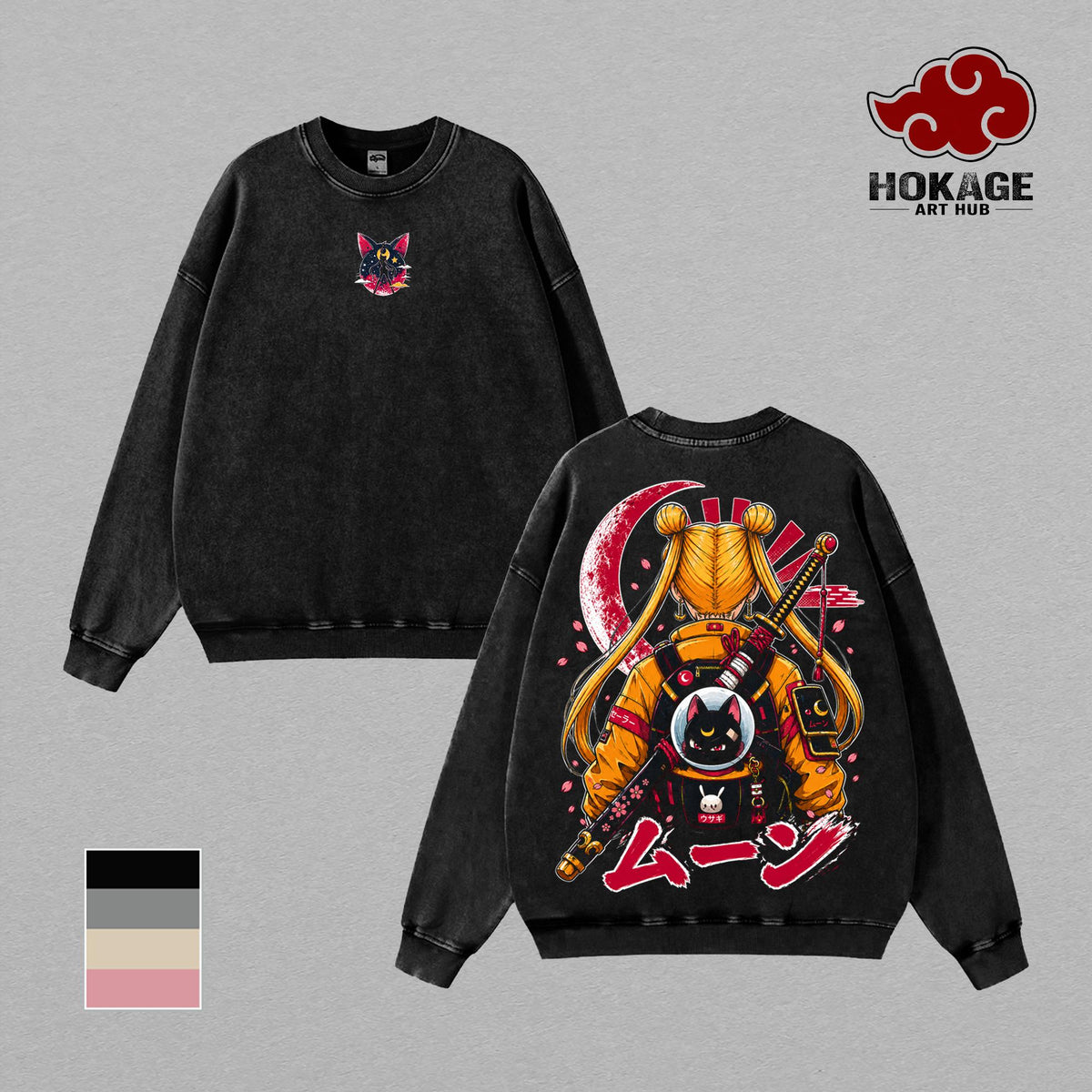 Tsukino Usagi Sailor Moon Hoodie, Women’s Vintage Washed Sweatshirt, Cute Anime T-Shirt, Kawaii Graphic Tee, Pink Oversized Shirt, Girls Streetwear