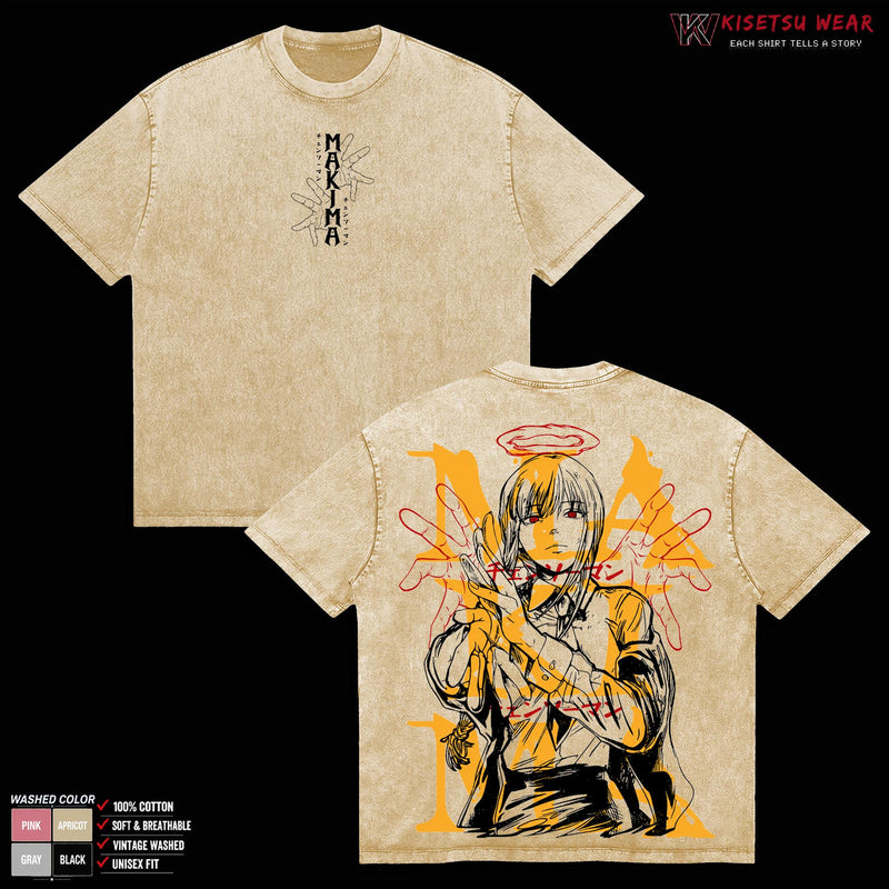 Makima T-Shirt, Chainsaw Man Graphic Tee, Control Devil Anime Shirt, Vintage Washed Oversized Tee, Heavyweight Cotton Apparel, Classic Streetwear Clothes, Casual Top, Unisex Manga Gift