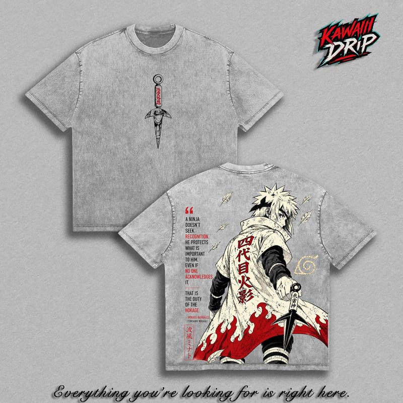 Minato Namikaze Fourth Hokage Vintage Washed Anime Shirt, Narutoo Shippuden Graphic Tee Yellow Flash of the Leaf Ninja T-Shirt Manga Streetwear Top Unisex Apparel Retro Anime Fan Gift