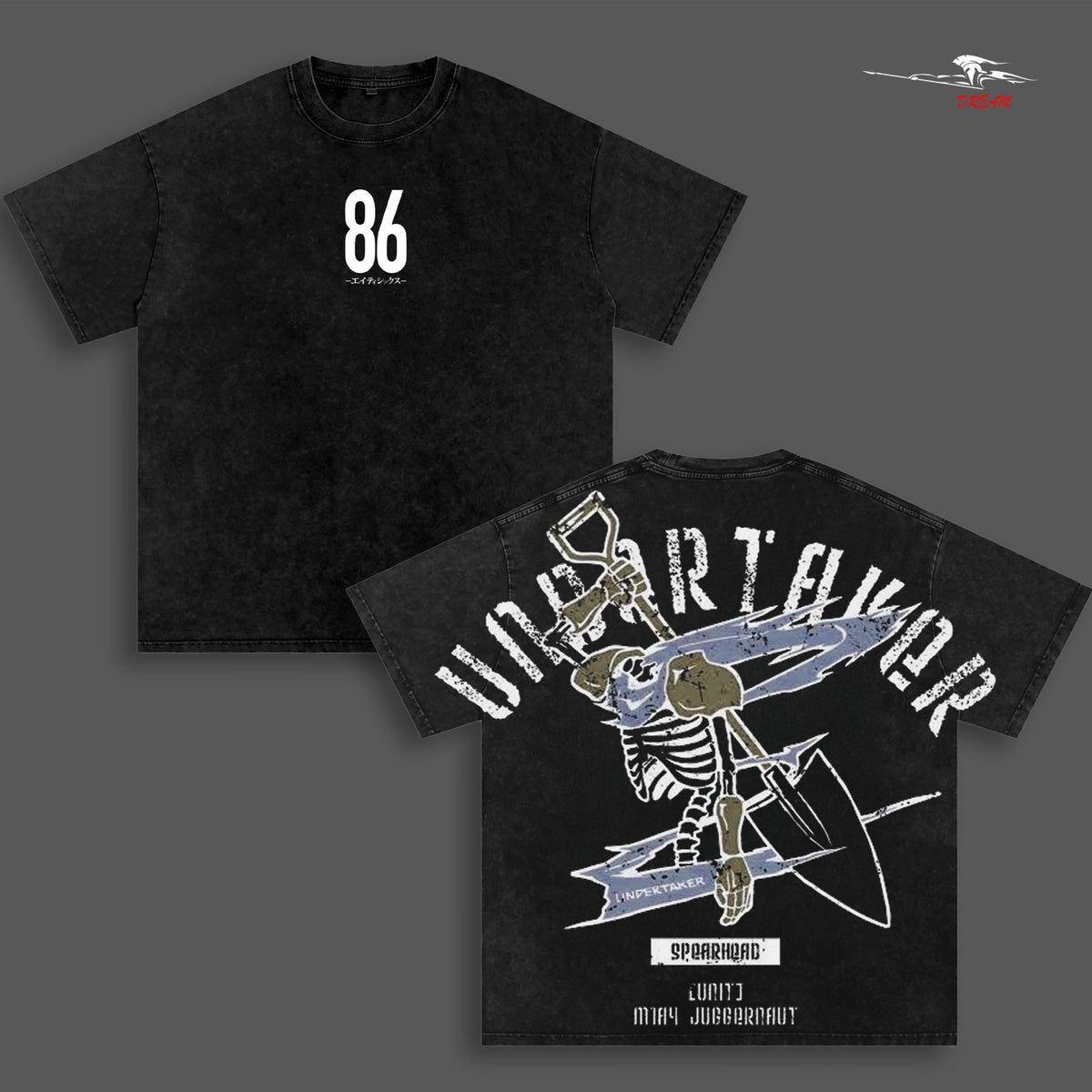 86 Eighty Six Undertaker Anime Double Printed Vintage Washed Tee Unisex Oversize Anime Manga Washed Heavyweight Cotton T-shirt