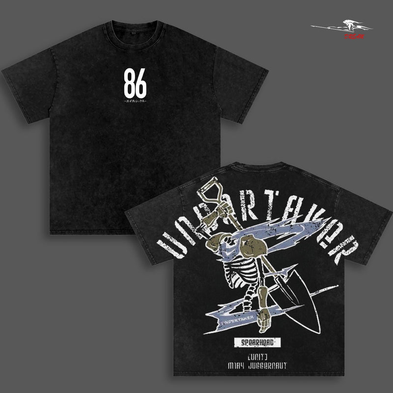 86 Eighty Six Undertaker Anime Double Printed Vintage Washed Tee Unisex Oversize Anime Manga Washed Heavyweight Cotton T-shirt
