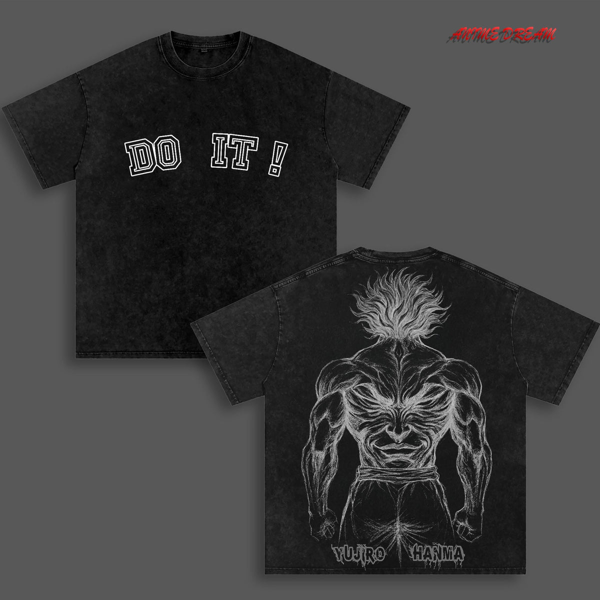 Yujiro Hanma Baki Anime Double Printed Vintage Washed Tee Unisex Oversize Anime Manga Washed Heavyweight Cotton T-shirt