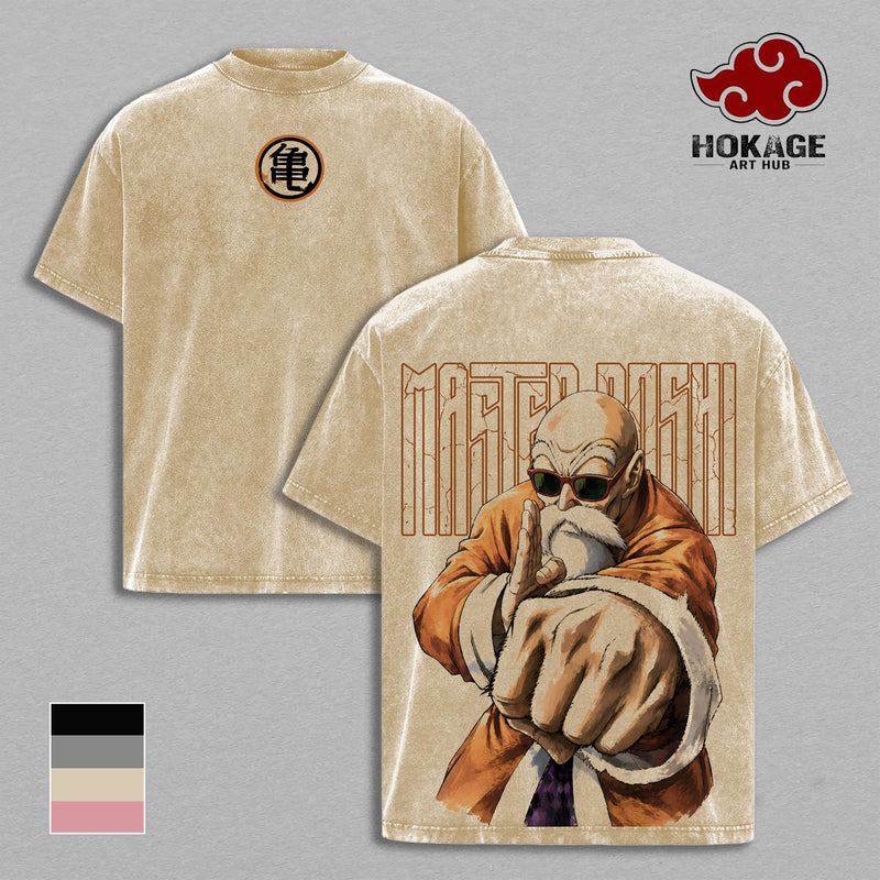 Master Roshi - DBZ Turtle Hermit Double Printed Graphic Tee, Heavy Cotton Oversized Shirt, Vintage Washed Streetwear For Men, Gift For Anime Lovers And DBZ Fans