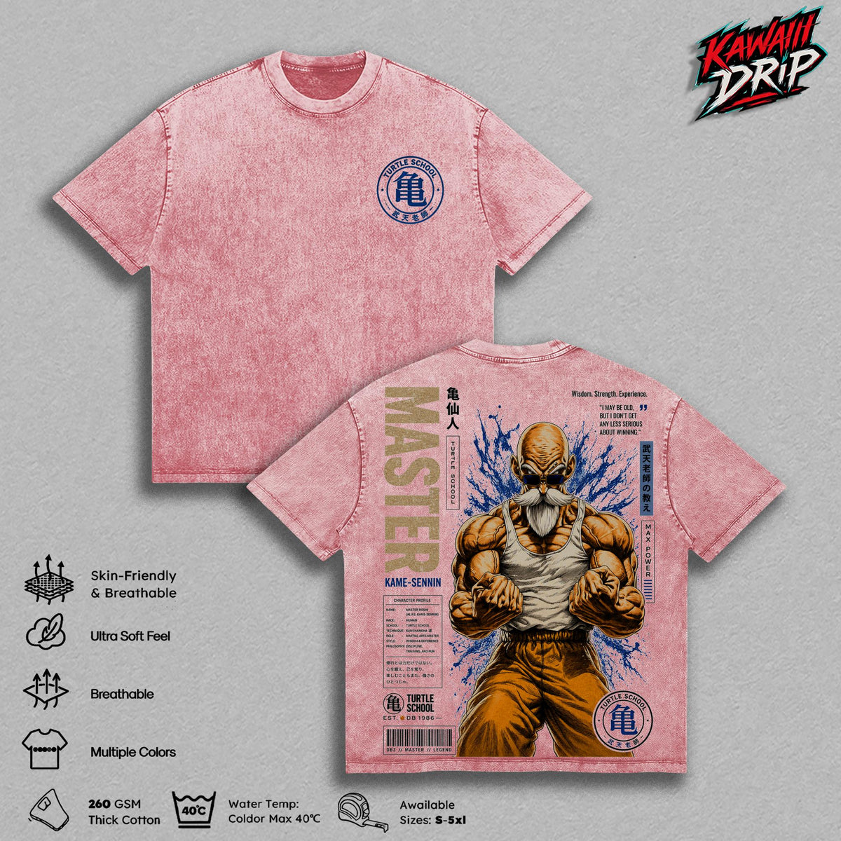 Master Roshiii'' Gym Vintage Washed T-Shirt - Kame Sennin Workout Graphic Tee DBZ Bodybuilding Anime Gym Shirt Retro Manga Fitness Oversized Heavy Cotton Unisex Tee DBZ Training Gift for Men & Women