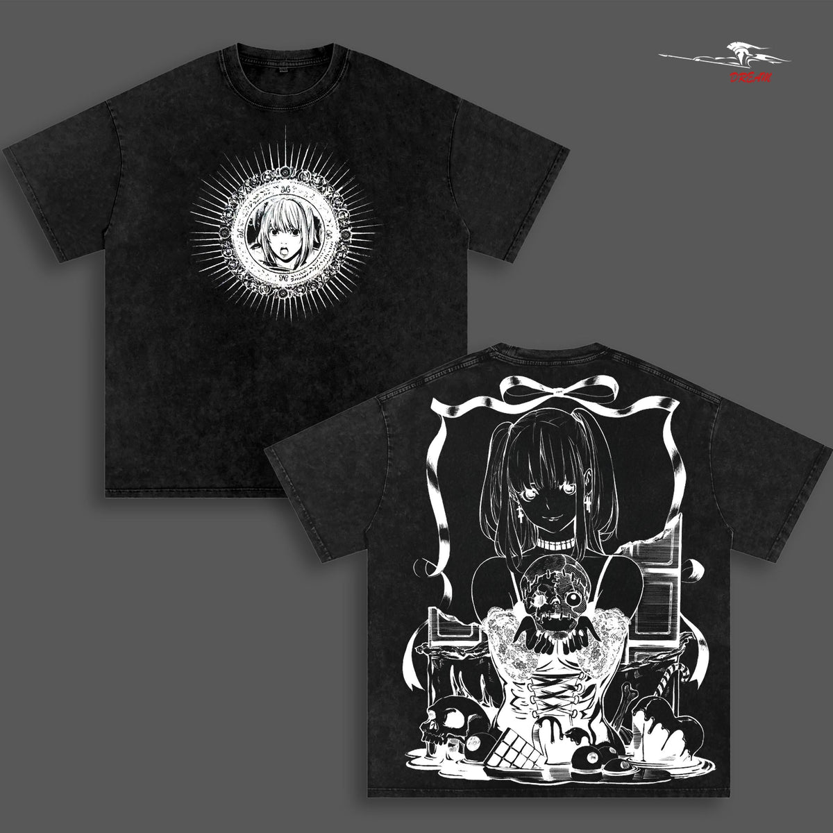 Misa Amane Death Note Anime Double Printed Vintage Washed Tee Unisex Oversize Anime Manga Washed Heavyweight Cotton T-shirt