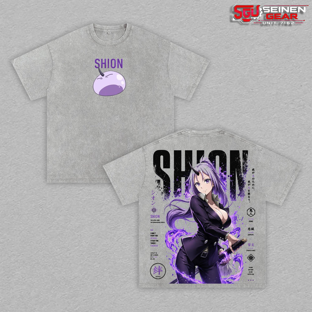 Shion Vintage Washed Oversized T-Shirt Hoodie Sweatshirt, That Time I Got Reincarnated as a Slime Anime Graphic Tee, Tensura Demon Warrior Streetwear, Heavyweight Cotton Unisex Shirt, Gift for Isekai Anime Fans