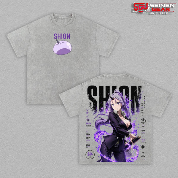 Shion Vintage Washed Oversized T-Shirt Hoodie Sweatshirt, That Time I Got Reincarnated as a Slime Anime Graphic Tee, Tensura Demon Warrior Streetwear, Heavyweight Cotton Unisex Shirt, Gift for Isekai Anime Fans
