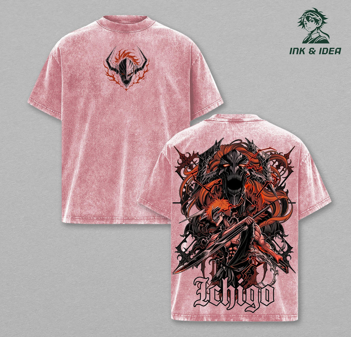 Ichigo Kurosaki Hollow Form Bleach Vintage Washed Oversized Anime Tee, Vasto Lorde Warrior Graphic Shirt, Soul Reaper Bankai Heavyweight Cotton Streetwear, Dark Manga Unisex T-Shirt, Retro Bleach Fan Gift