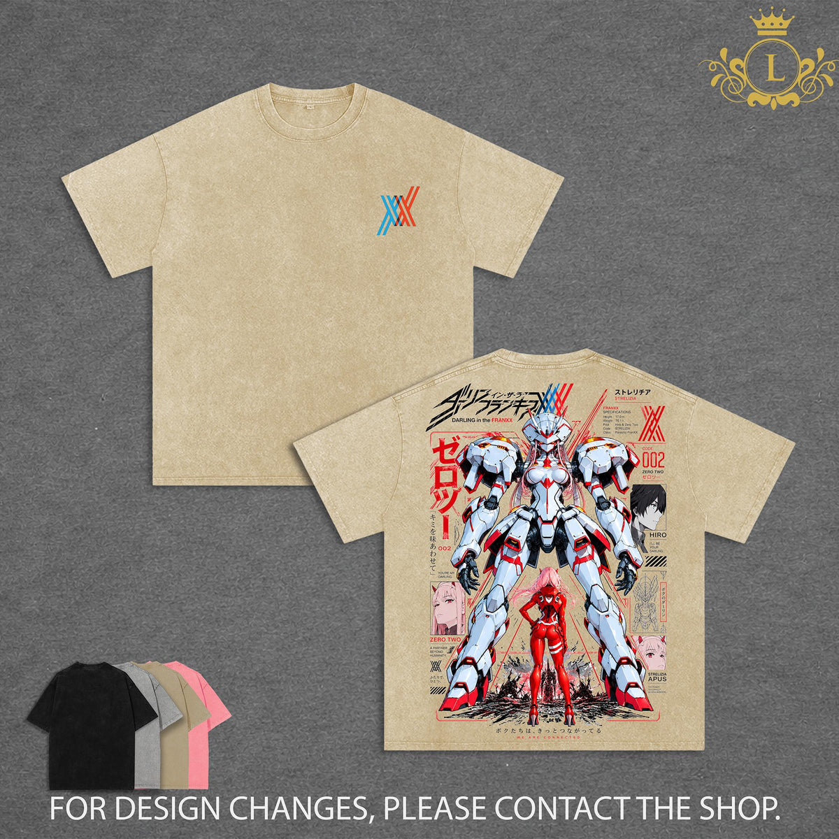 Limited Darling in the Franxx Zero Two Washed T-Shirt, Strelizia Mecha Anime Graphic Tee, Hiro and Zero Two Vintage Acid Wash Oversized Shirt, Double Sided Print, Japanese Anime Streetwear, Unisex Cotton Tee, Gift for Anime Fans