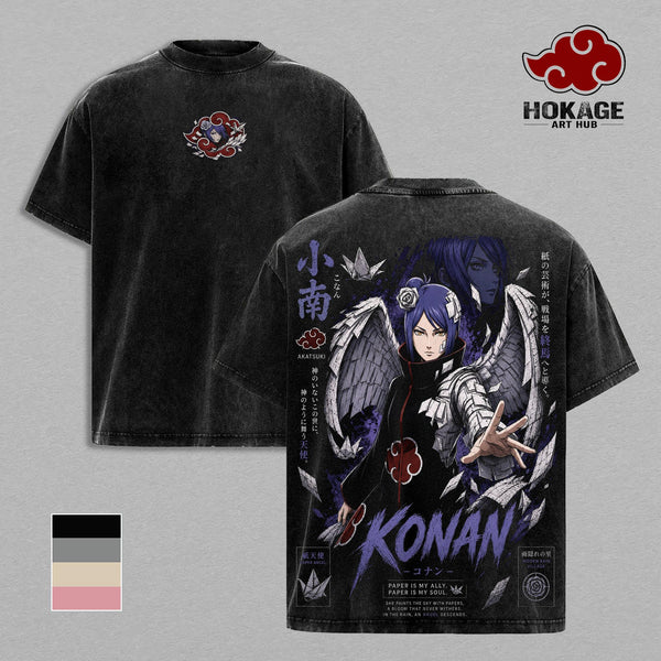Konan Naruto T-Shirt, Akatsuki Members Graphic Tee, Back Print Vintage 90s Anime Shirt, Graphic Tees Men, Trendy Tshirts, Men's T Shirts, NRT Streetwear, Unisex Cotton Distressed Tee