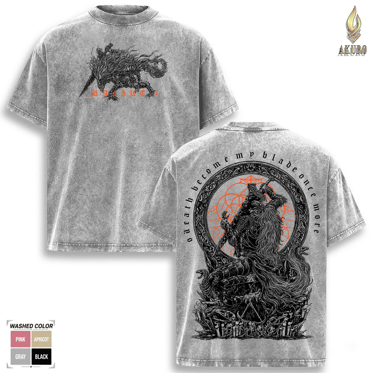 The Black Blade Maliketh - Elden Ring Game Edition Double Printed Oversize Lightweight Acid T-Shirt, Elden Ring Fans, RPG Game Graphic Tee, Streetwear Unisex Oversize Gift for RPG Game Lovers