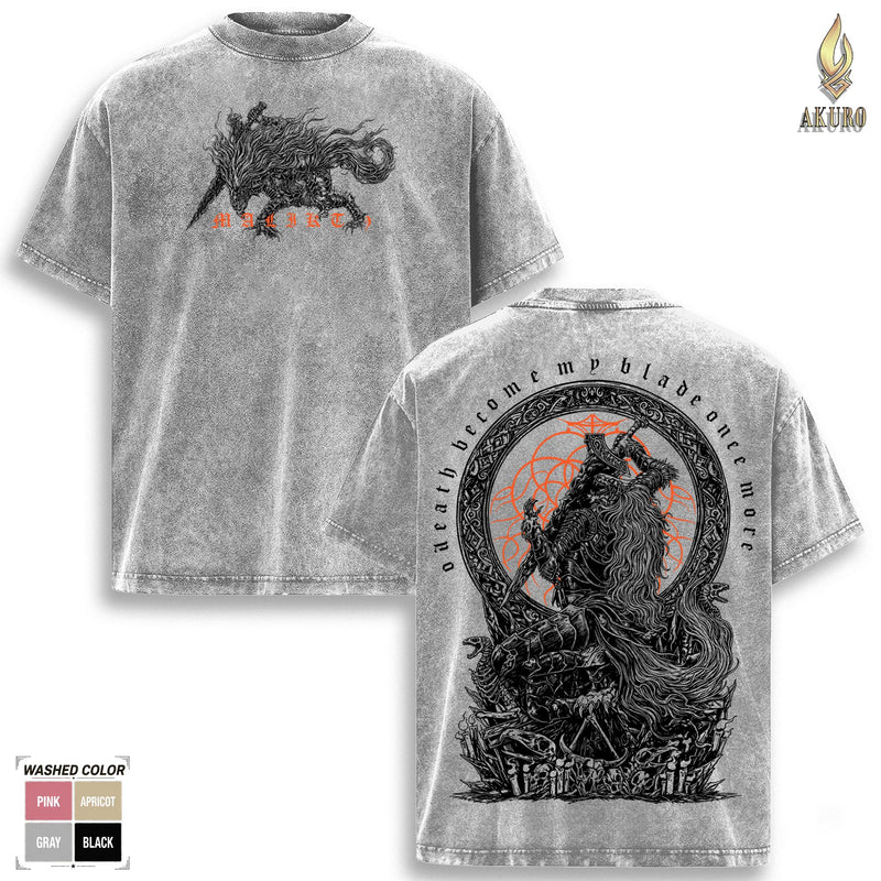 The Black Blade Maliketh - Elden Ring Game Edition Double Printed Oversize Lightweight Acid T-Shirt, Elden Ring Fans, RPG Game Graphic Tee, Streetwear Unisex Oversize Gift for RPG Game Lovers