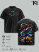 Vintage Black Washed TMNT T-Shirt, Front "Turtles" Logo & Side Weapon Flags + Back Full TMNT & Shredder Print, Oversized Unisex Tee for Retro Anime Fans & Street Style