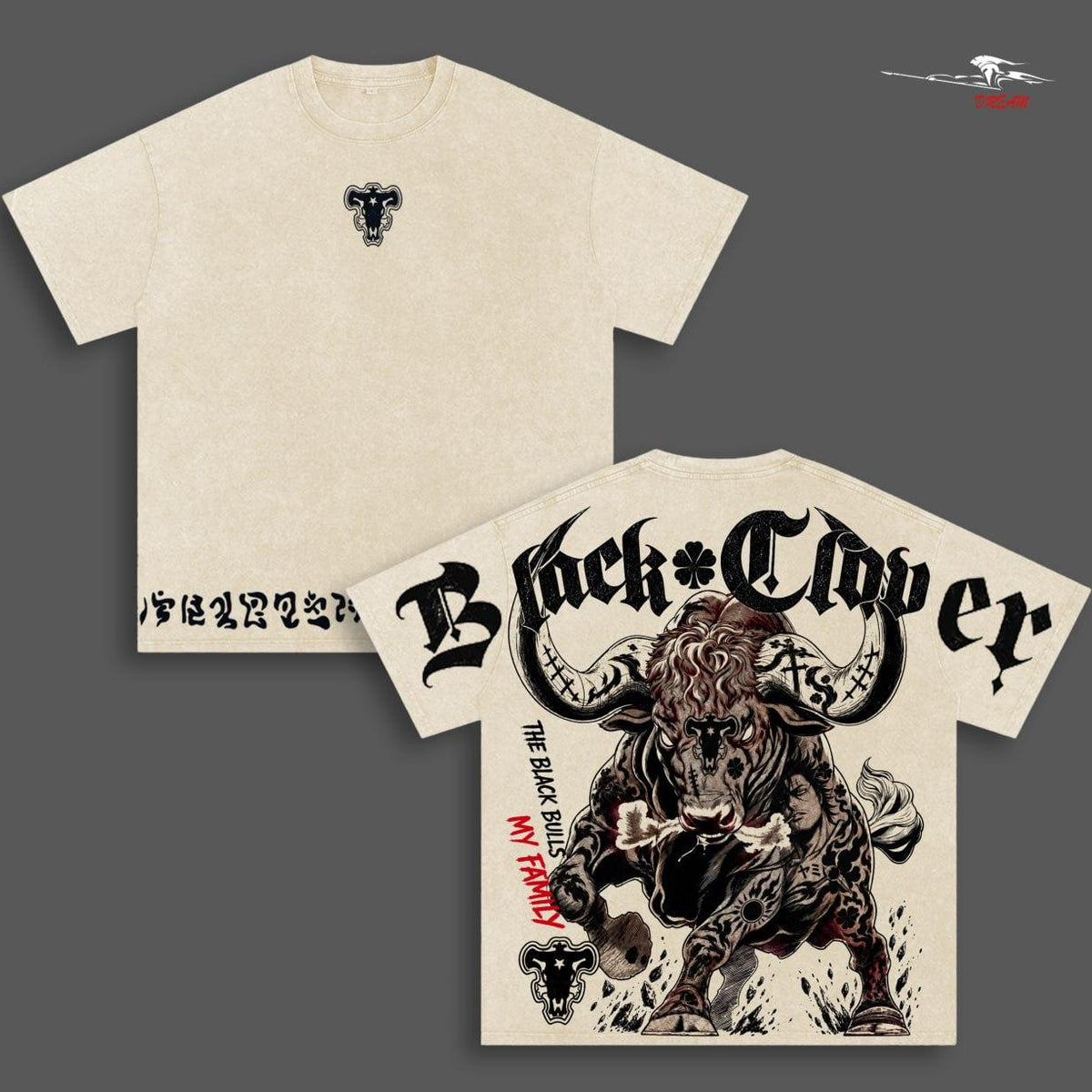 Black Clover Black Bulls Anime Double Printed Vintage Washed Tee Unisex Oversize Anime Manga Washed Heavyweight Cotton T-shirt
