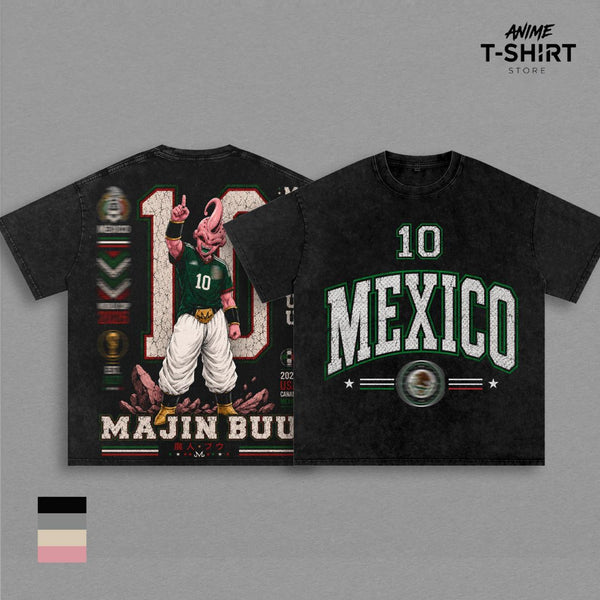 Mexico World Football Tour 2026 x Majin Bu Vintage Washed Anime Soccer T Shirt, Retro Futbol Graphic Tee, Oversized Heavyweight Cotton Streetwear, Football Fan Shirt, Sports Aesthetic Gift Merch Apparel
