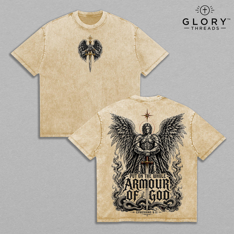 Saint Michael Archangel Armor of God Ephesians 6:11 Christian T-Shirt, Angel Warrior Vintage Washed Graphic Tee, Bible Verse Faith Streetwear
