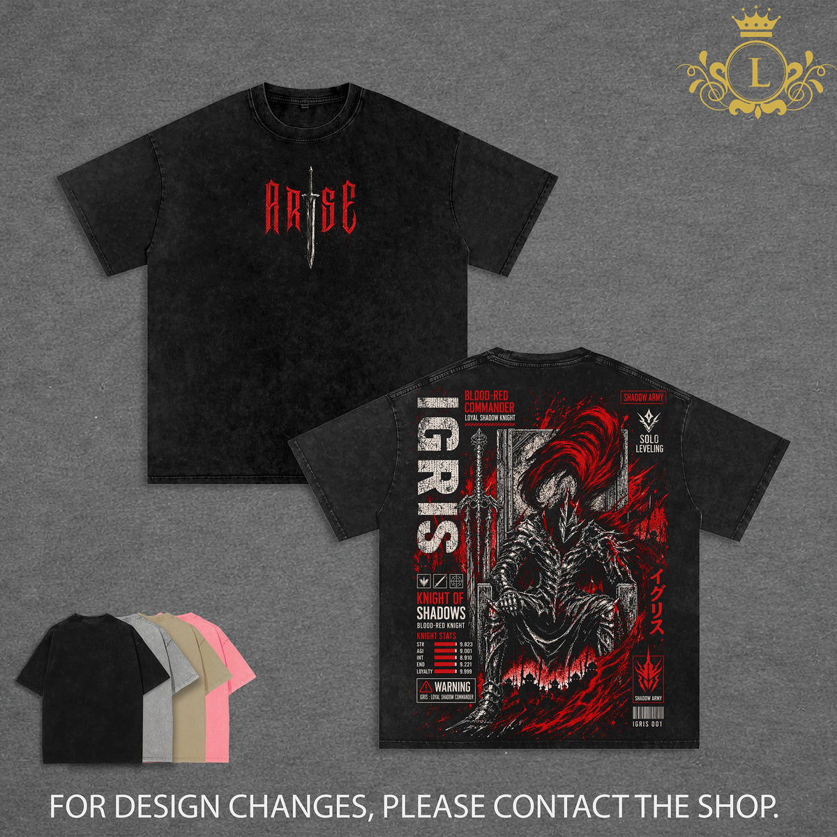 Limited Igris Solo Leveling Arise Vintage Washed Anime T Shirt, Blood Red Commander Heavyweight Graphic Tee, Shadow Army Streetwear, Oversized Anime Shirt