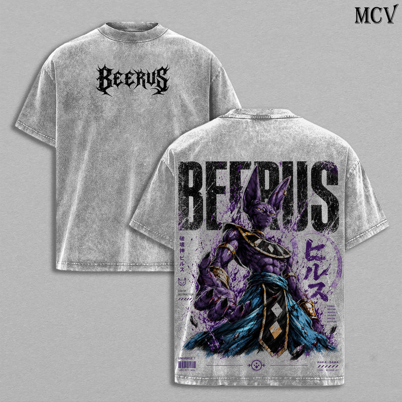 Beerus DBZ Tee – Beerus Vintage Washed T-Shirt | God of Destruction | Universe 7 | Anime Manga Graphic Tee | Heavy Cotton Unisex Oversized Streetwear Top