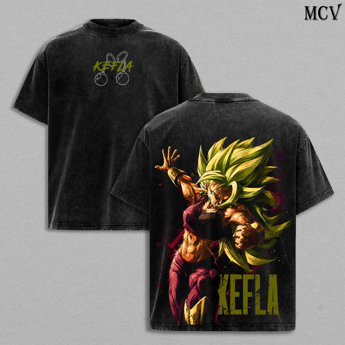 Kefla DBZ Washed Tee | DBS Anime Shirt | Fusion Queen | Female Super Saiyan | Potara Fusion Warrior | Berserk Saiyan Girl | Green Aura Fighter | Anime Manga Graphic Double Printed T-Shirt | Heavy Cotton Unisex Oversize Streetwear Vintage Edition