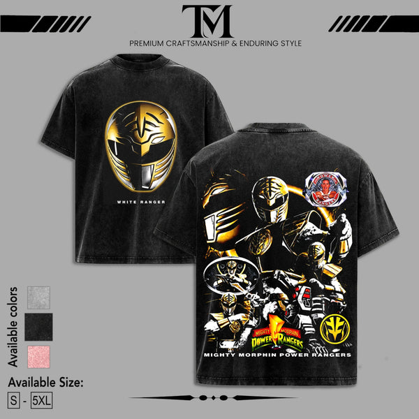 Yellow Ranger Mighty Morphin Power Rangers Doubled Printed Oversize Lightweight Tee, Vintage Graphic TV Show Top Cotton, Movie Lover, Streetwear Soft Crew Neck, Gift for fan