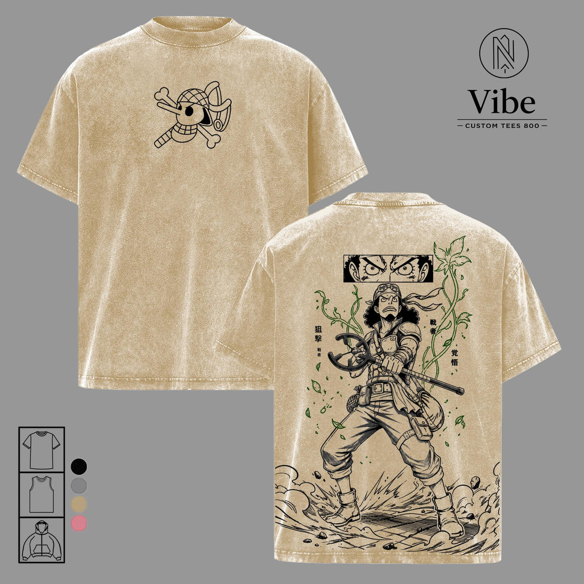 Usopp OP Vintage Washed Graphic T Shirt, Straw Hat Sniper Anime Tee, Heavy Cotton Manga Streetwear Shirt for Anime Fans