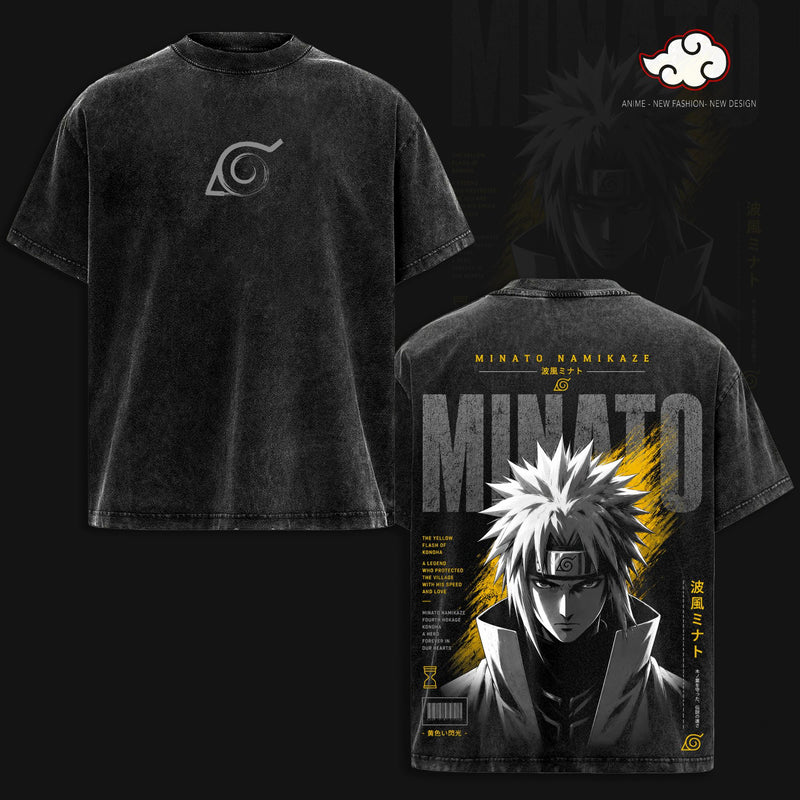 Minato Namikaze Vintage Washed T Shirt, Naruto Shippuden Shirt, Yellow Flash Anime Shirt, Acid Wash Vintage Anime Tee, Gift for Anime Fans