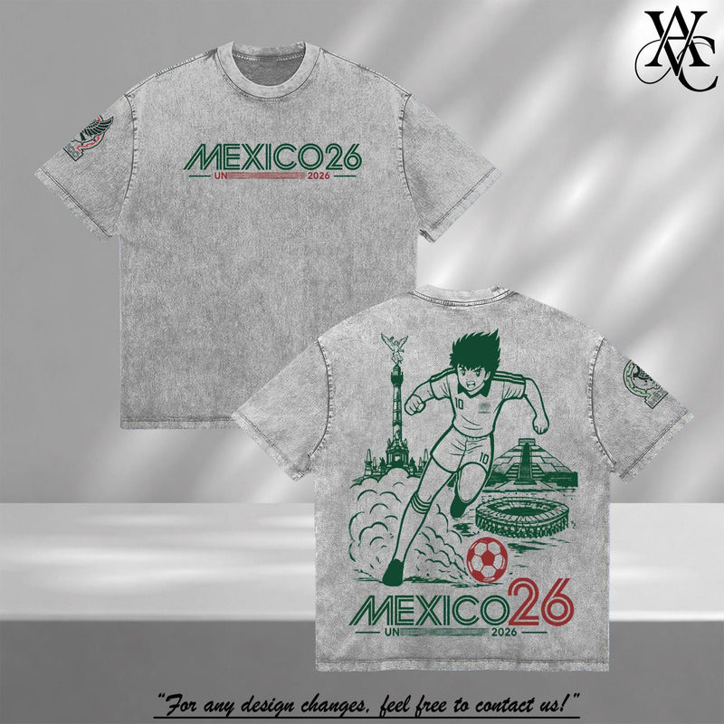 Vintage Mexico Soccer Graphic Washed Tee V2 - New Champions Retro Soccer Bootleg Shirt, 100% Cotton Oversized Streetwear, Mexican Legends Graphic T-Shirt, The Big Tournament 2026 Fans Gift