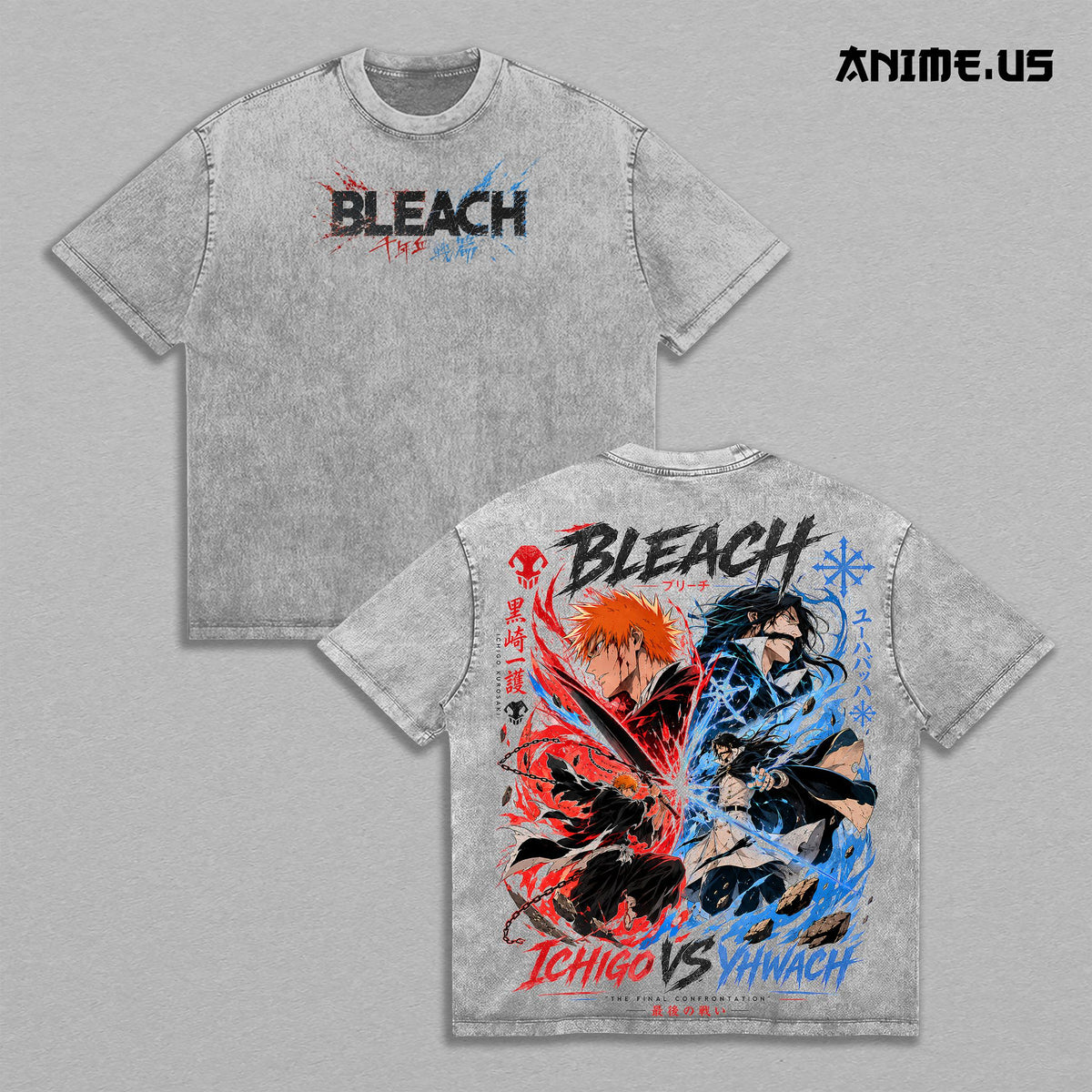 Ichigo Kurosaki vs Yhwach Final Battle Bleach Thousand Year Blood War Washed Heavyweight T-Shirt Vintage Anime Streetwear Graphic Tee Oversized Unisex Gift