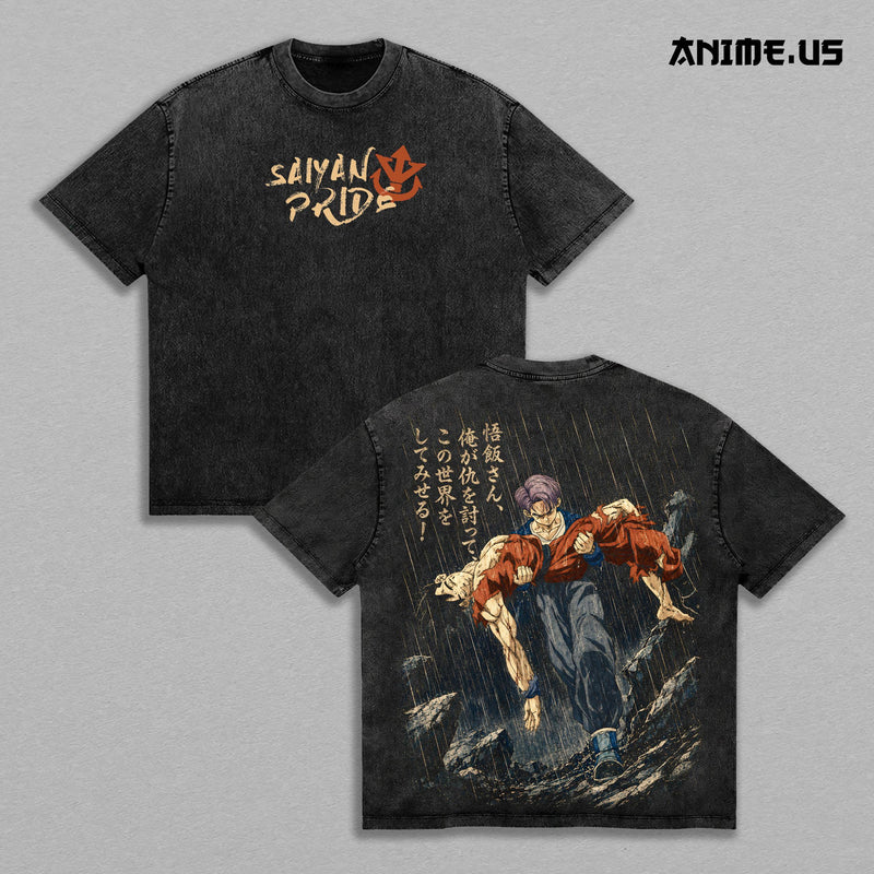Future Trunks x Gohan Saiyan Warrior Anime Washed Graphic Tee Heavyweight Cotton Streetwear Shirt