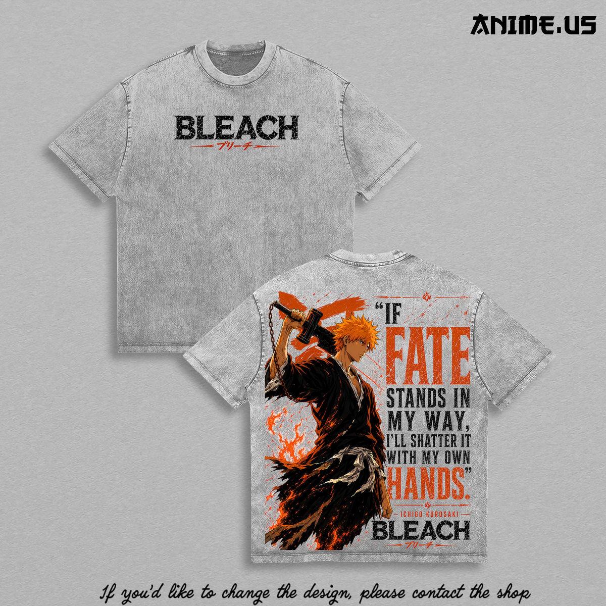 Ichigo Kurosaki Bleach Thousand-Year Blood War Anime Washed Graphic Tee Soul Reaper Hollow Power Heavyweight Cotton Streetwear Shirt