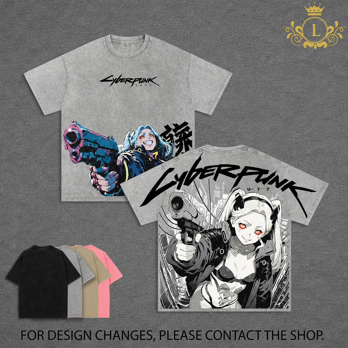 Limited Cyberpunk Edgerunners Rebecca Anime Double Printed Vintage Washed Tee Unisex Oversize Anime Manga Washed Heavyweight Cotton T-shirt
